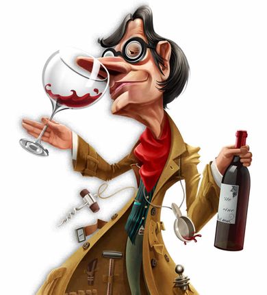 caricatura de hombre tomando vino